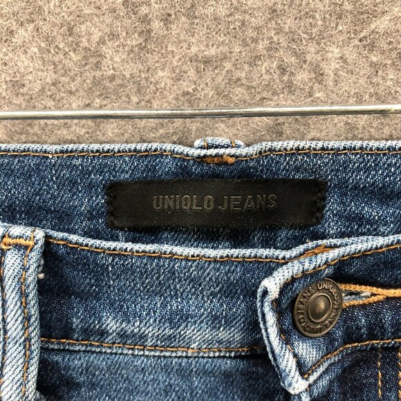 Uniqlo High Rise Straight Jean Womens 30 Blue Stretch Medium Wash - Picture 6 of 10